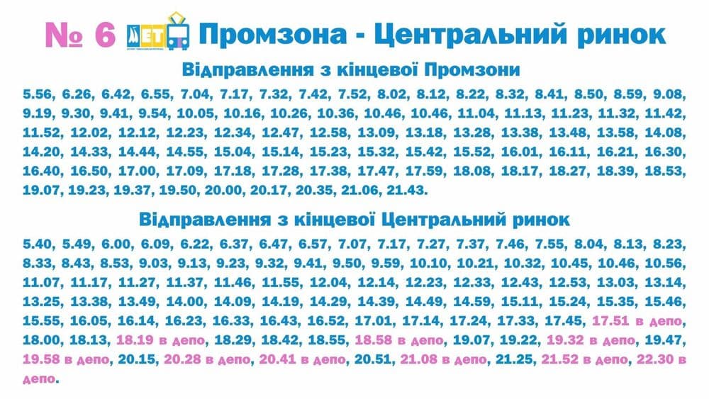 Вже завтра, 17 вересня, відновлюємо роботу трамвая №6 «Промзона - Центральний ринок» за звичним маршрутом.